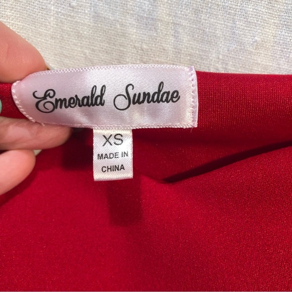 Emerald Sundae off the shoulder bodycon red dress peplum hemline juniors XS - Picture 6 of 10